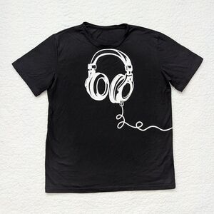 Floerns Kids Black Graphic T-Shirt with Headphones Design Size Youth L (12-14)